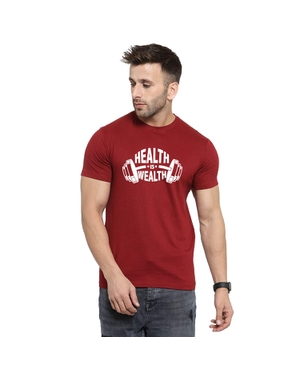 Health Is Wealth Unisex Biowash Tshirt - Maroon